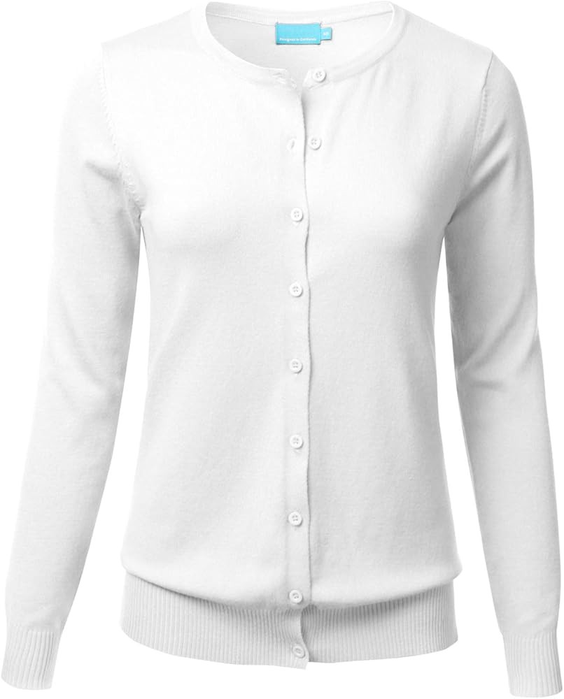 FLORIA Women's Button Down Crew Neck Long Sleeve Soft Knit Cardigan Sweater (S-3X) | Amazon (US)