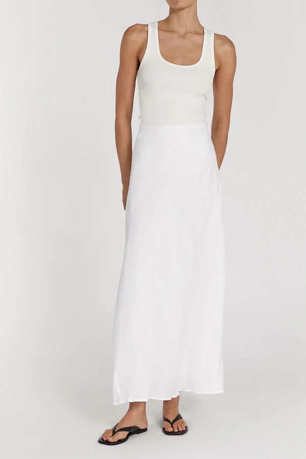 SYRAH WHITE LINEN MIDI SKIRT | DISSH