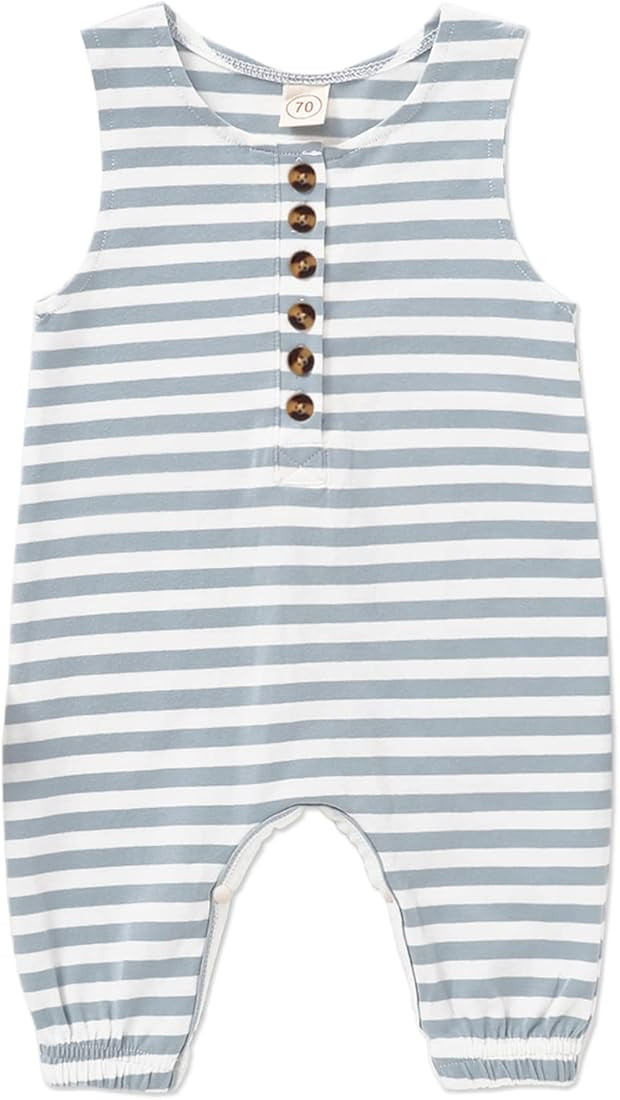 PATPAT Baby Boy Rompers Sleeveless Button Up Print Striped Solid Color Tank Jumpsuit Baby Girls C... | Amazon (US)