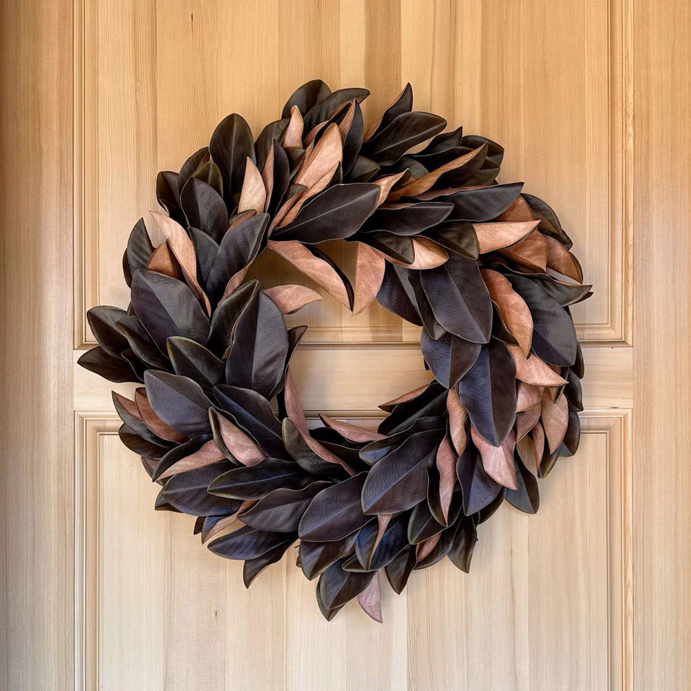 30" Faux Brown Magnolia Leaf Wreath | CG Hunter