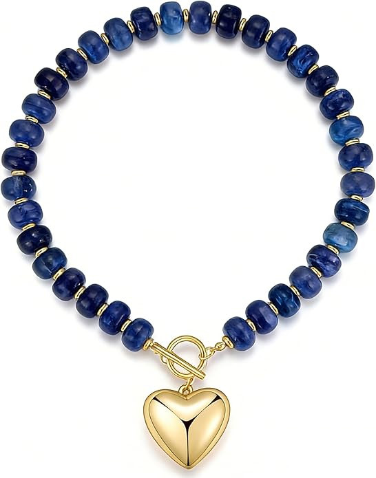 GZQ Chunky Plain Gold Heart Necklace for Women, Resin Beaded Chain,Easy Clasp Closure, Perfect fo... | Amazon (US)