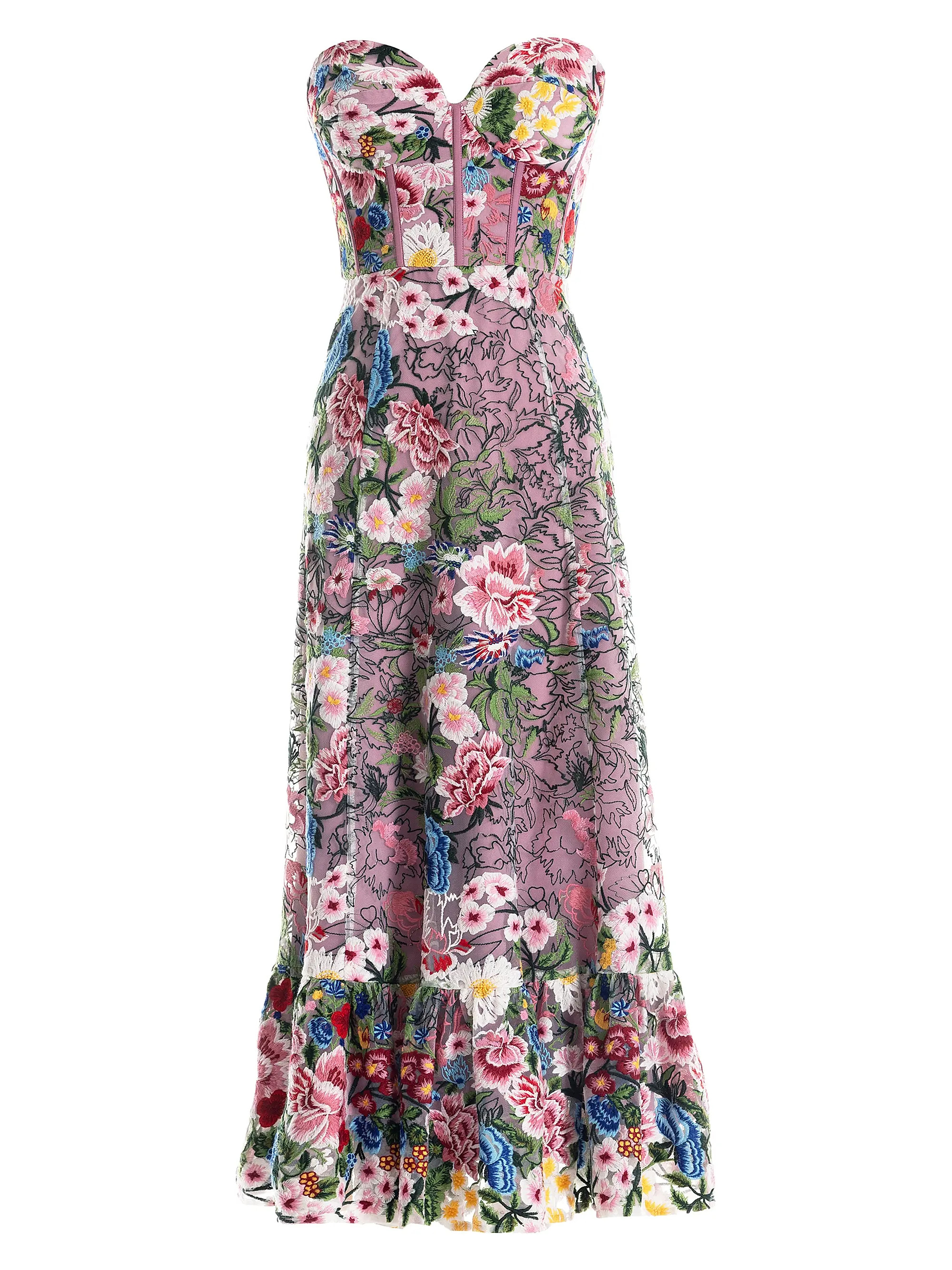 Carina Floral Embroidered Strapless Bustier Fit & Flare Dress | Saks Fifth Avenue