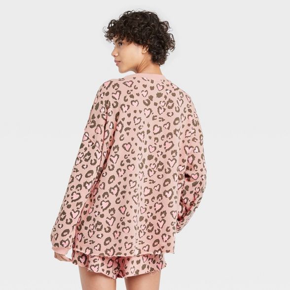 Women's Spotted Heart and Leopard Print Pajama Set - Soft Pink | Target