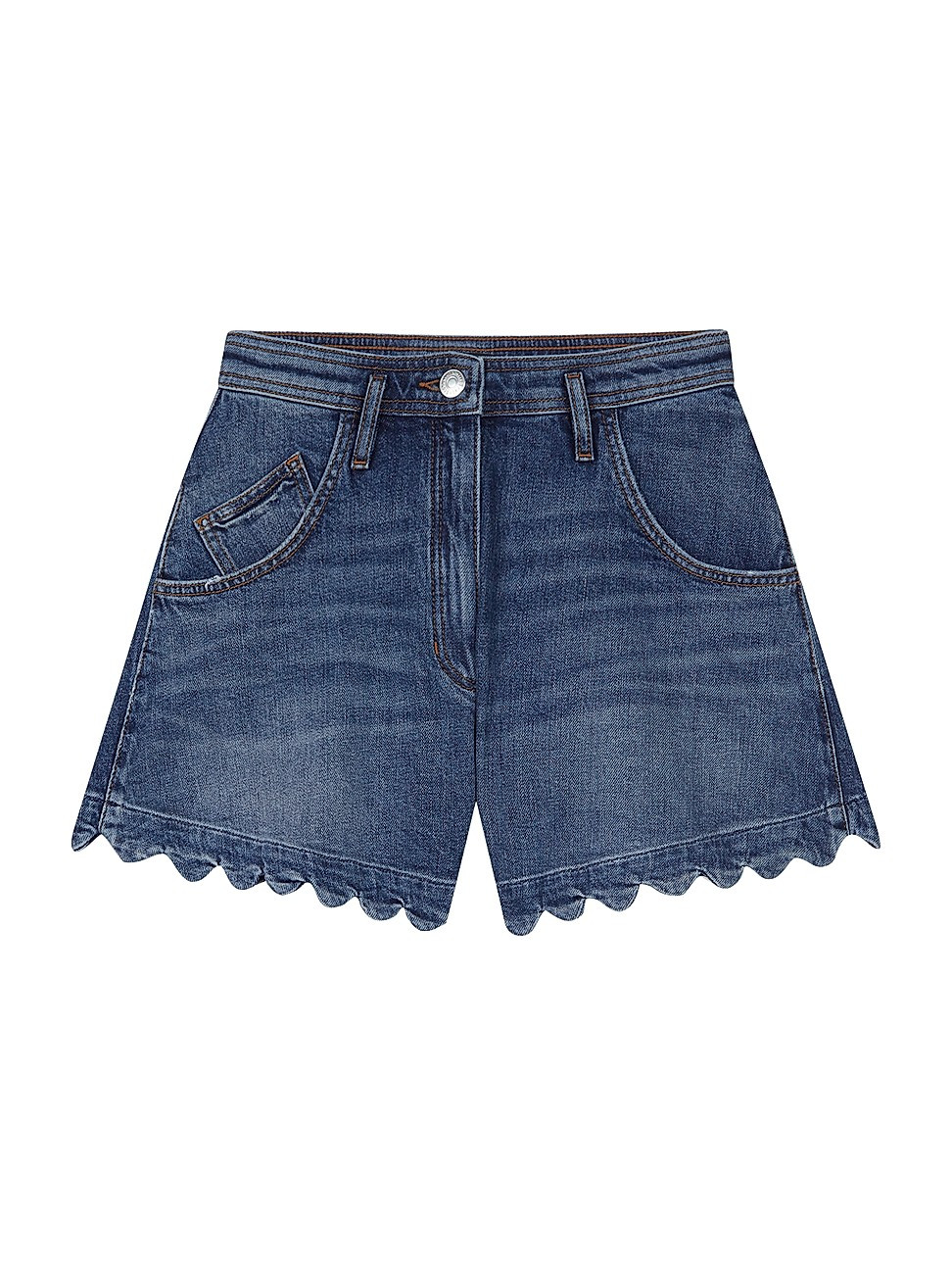 Women's Mid-Rise Scalloped-Hem Stretch Denim Shorts - Blue - Size 10 | Saks Fifth Avenue