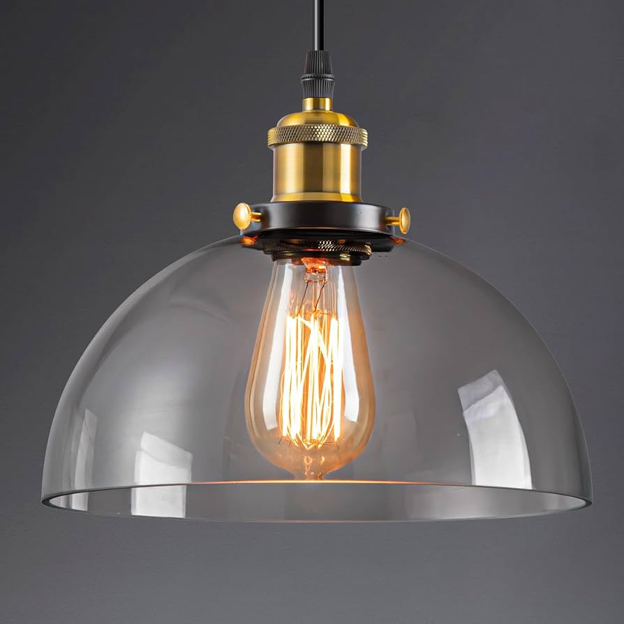 Karjearl Glass Pendant Light Fixtures, 9.8" Farmhouse Modern Hanging Lighting Industrial Dome Pen... | Amazon (US)