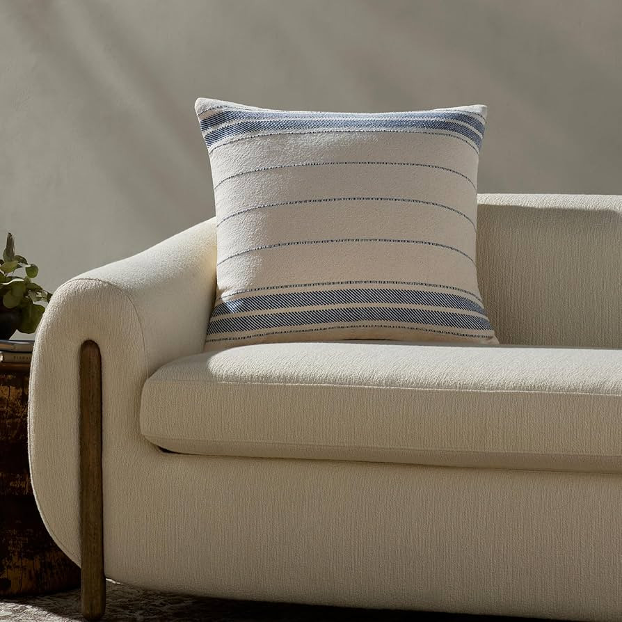 Loloi Magnolia Home by Joanna Gaines Selena Collection PMH0076 Natural/Blue 22'' x 22'' Cover w/P... | Amazon (US)