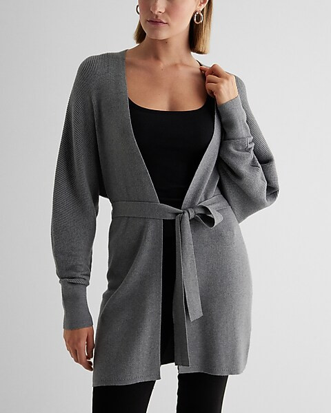 Ribbed Dolman Sleeve Belted Cardigan | Express