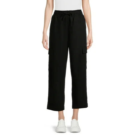 Time and Tru Women's Linen Blend Cropped Cargo Pants, 28" Inseam, Size XS-XXXL | Walmart (US)