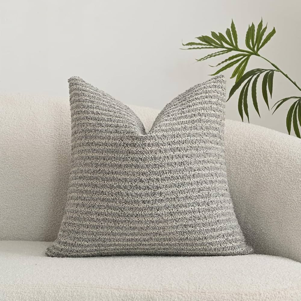 Sunkifover Textured Boucle Throw Pillow Covers 20x20 Inch Accent Striped Pillow Cases Cozy Decora... | Amazon (US)