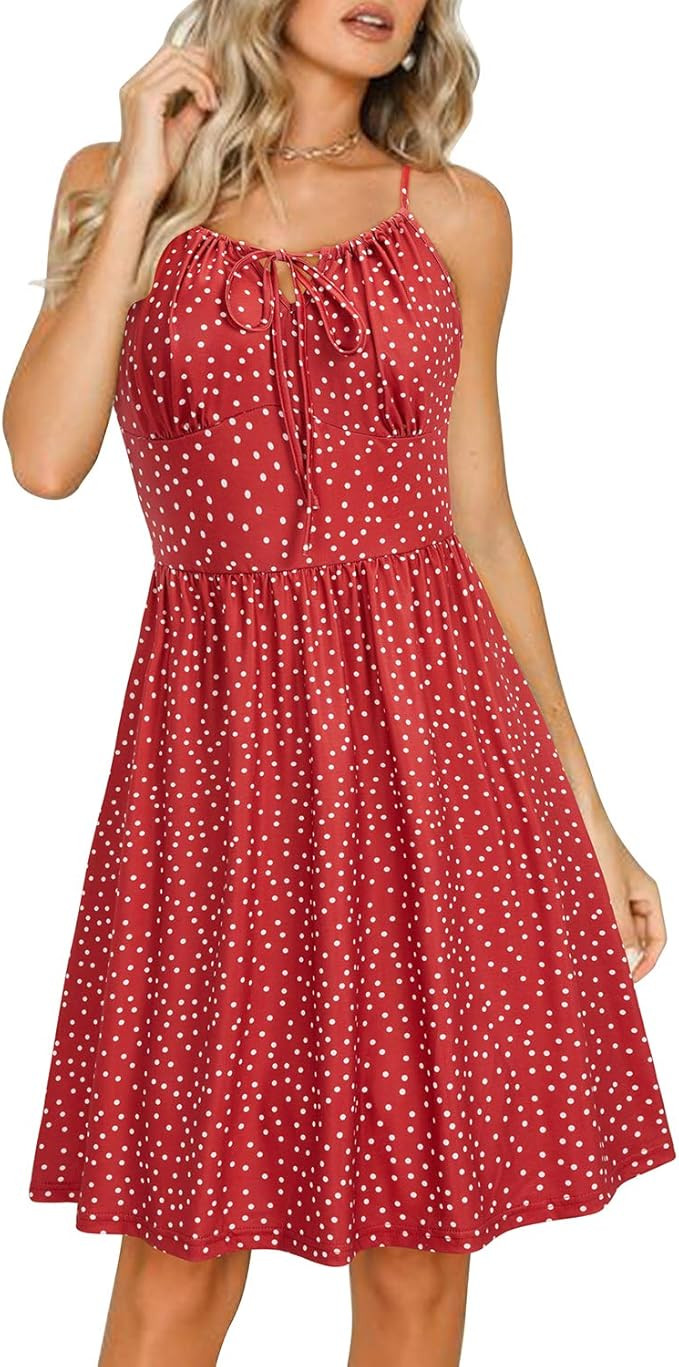 ULTRANICE Women's Sleeveless Summer Casual Sundress Spaghetti Straps Skater Dress with Pockets | Amazon (US)