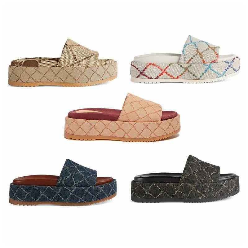 2022 womens fashion slippers 55mm Platform Sandals Canvas Wedges with box and dust bag jackdhstor... | DHGate