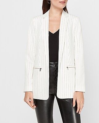 Striped Zip Pocket Cropped Business Blazer Stripe Women's S | Express