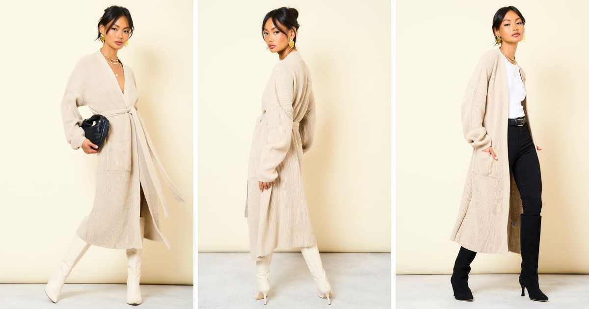 Pretty Lavish Light Beige Midi Tie Cardigan | SilkFred | SilkFred