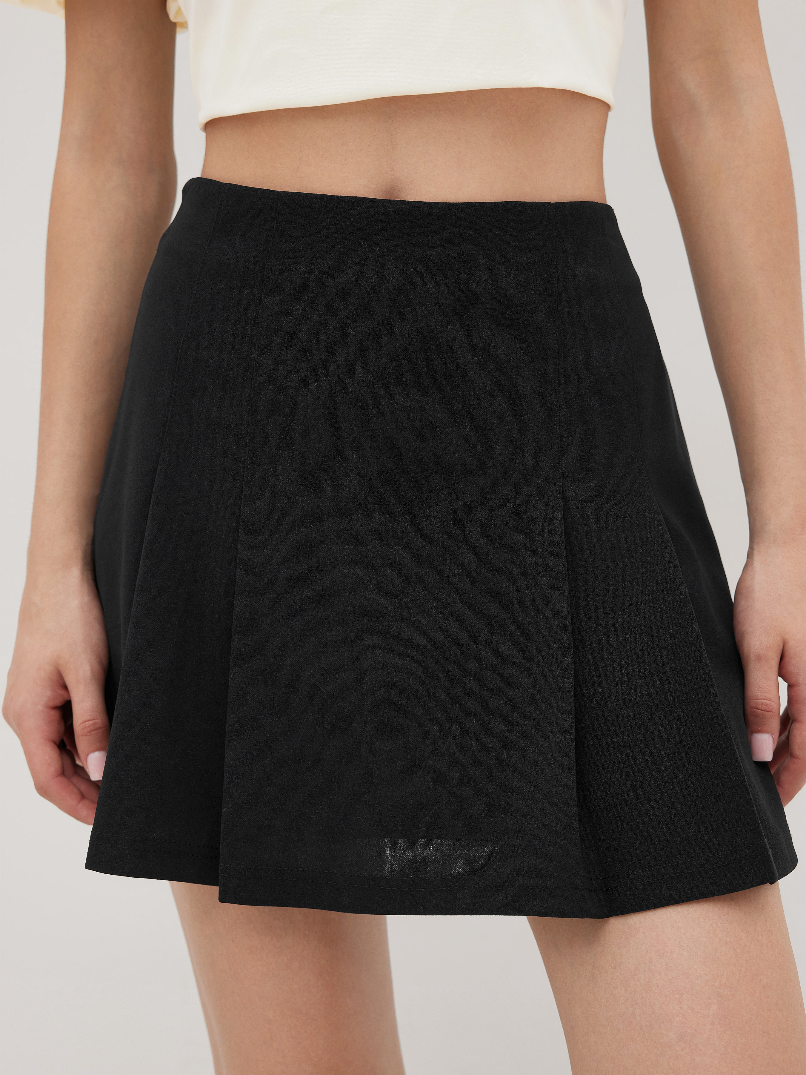 Knit Fabric Mid Rise Pleated Mini Skirt For School | Cider