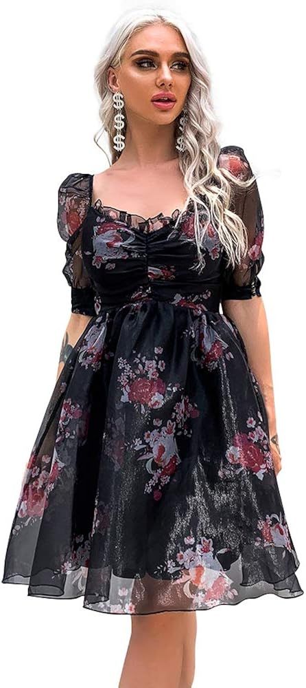 Miss ord Women's Sweetheart Neck Cocktail Dress Butterfly Tulle Mesh Gigot Sleeve Midi Dress | Amazon (US)
