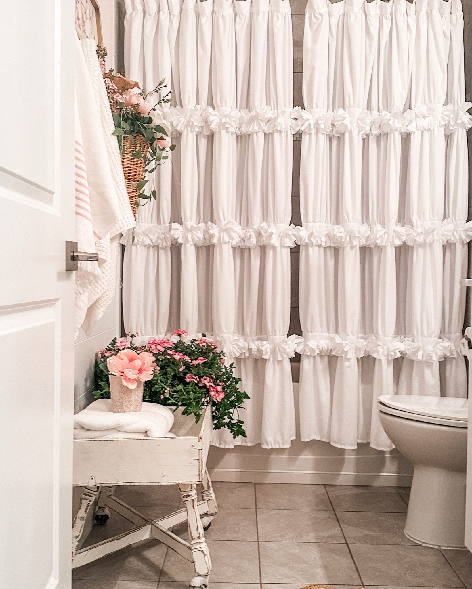 White ruffled shower curtain. Bathroom 

#LTKFindsUnder50 #LTKSaleAlert #LTKHome