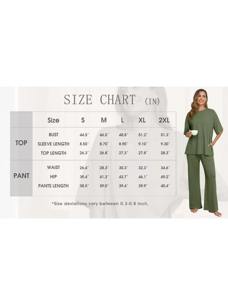 MINTREUS Lounge Sets for Women Knit Short Sleeve Tops and Long Pants Soft Comfy Pajamas Set Overs... | Walmart (US)