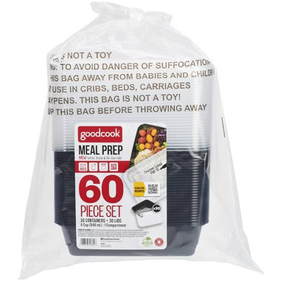 GoodCook Meal Prep 1 Compartment Rectangle Containers + Lids - 4Cups - 60 pcs/30ct - Black | Target