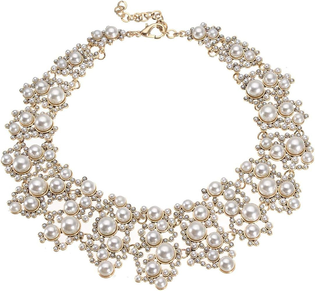 Jerollin Crystal Rhinestone Pearl Statement Chain Necklace Vintage Choker Pendant Necklace Bohemi... | Amazon (US)