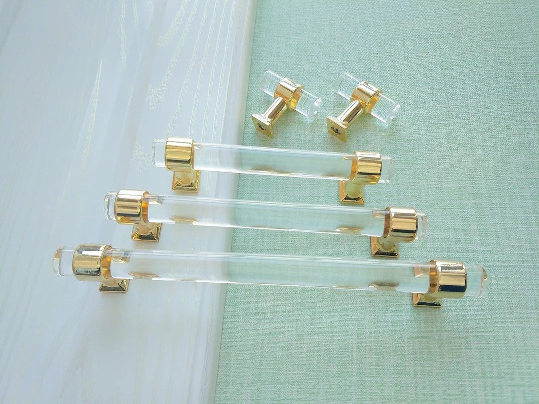 2.5 3 3.5 3.75 4 4.5 5 5.5 6.3 Acrylic Cabinet Pulls Handles Lucite Glass Look Drawer Pull Gold K... | Etsy (US)