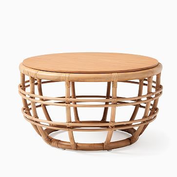 Savannah Collection Natural Rattan Round 28 Inch Coffee Table | West Elm (US)