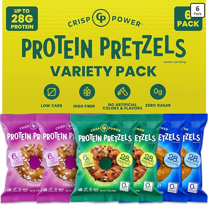 CRISP POWER Protein Pretzels, Variety Pack With Sea Salt, Sesame, & Everything, Up To 28G Protein... | Amazon (US)