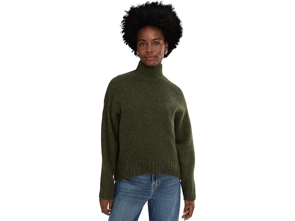 Madewell Fluffy Wool Balham Hi-Low Turtle Women's Sweater Midnight Olive : LG (Women's 10-12), Polyamide/Wool | Zappos