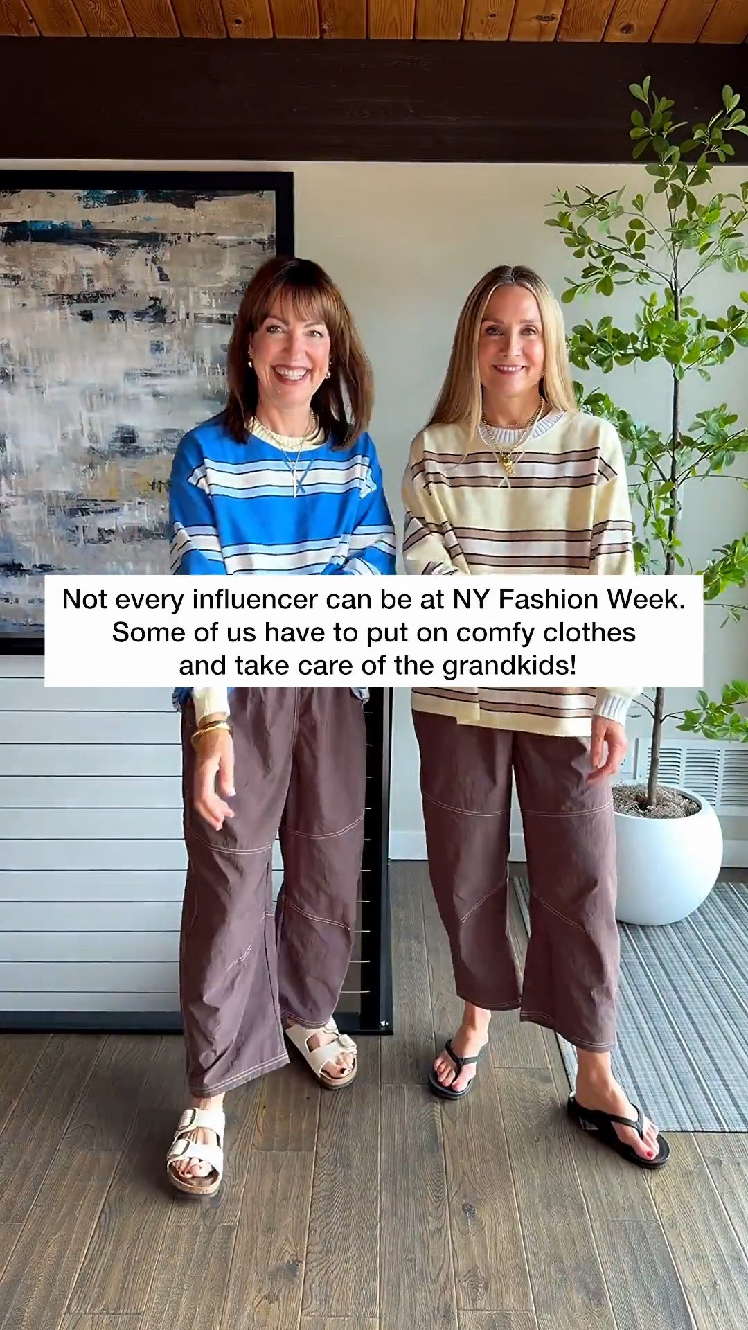 Comment SHOP for links!🔗 Life is funny…when we started LSW nine years ago, our big dream and major goal was to go to NYFW! Now? Of course it’d still be cool, but we’d just as soon be hanging out with our grandkids!

We’re both helping out with childcare for our grandkids this year, so we’re looking for outfits with less glam, more comfort😅 These nylon barrel pants have been our new obsession—they’re lightweight, easy care, and have a super comfortable elastic waist. They passed the Nana test when I wore them nonstop on my 2-week boat trip with my grandson! Love the cool stitching detail and our cute sweaters come in four colors!

Priorities have changed, dreams have faded and we’re totally good with it! We’ll take playtime over runways any day!🧸

Comment SHOP and we’ll send outfit links to your DM!💗 We’re both 5’6” and wear xs/s in the sweater and small in pants. 

@Aerie loungewear, fall outfit, striped oversized sweater, brown pants, mom outfit,

#LTKootd #LTKOver40 #LTKNYFW