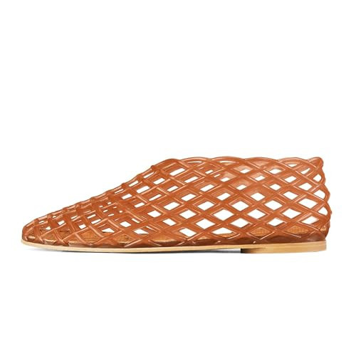 GTBINGGO Brown Jelly Mesh Ballet Flats for Women Adult Clear Hollow Jelly Sandals Closed Toe Beach Ballerina Jellies Shoes Comfortable Fishnet Ballerina Flats Shoes | Amazon (US)