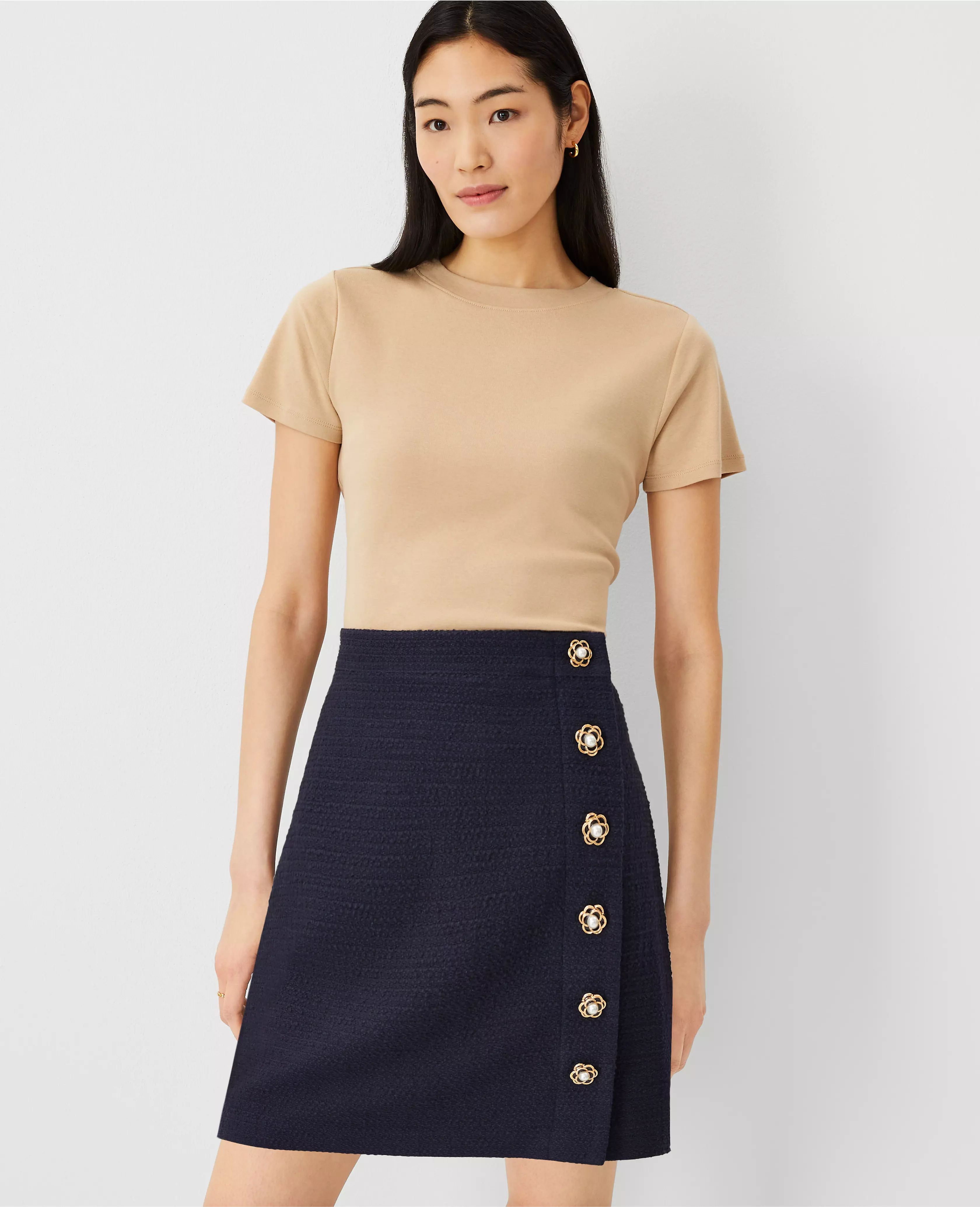 Tweed Button Wrap Skirt | Ann Taylor (US)