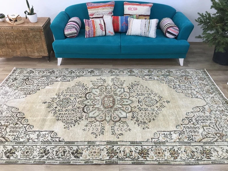 Worn rug, Turkish rug, Oushak rug, Vintage rug, Bohemian rug, Nomadic rug, Distressed rug, Wool r... | Etsy (US)