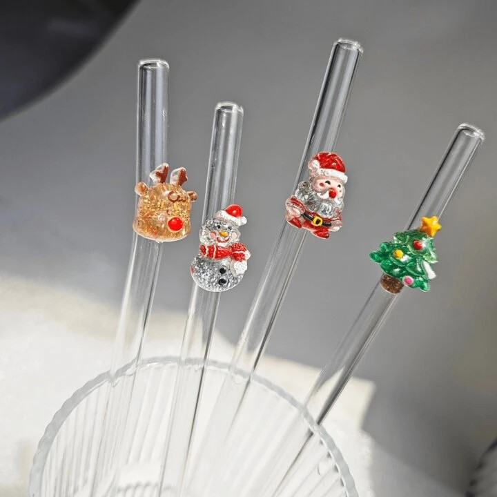 1pcof Beautifully Designed Santa Claus, Christmas Tree, Christmas Decoration Glass Straws, Reusab... | SHEIN