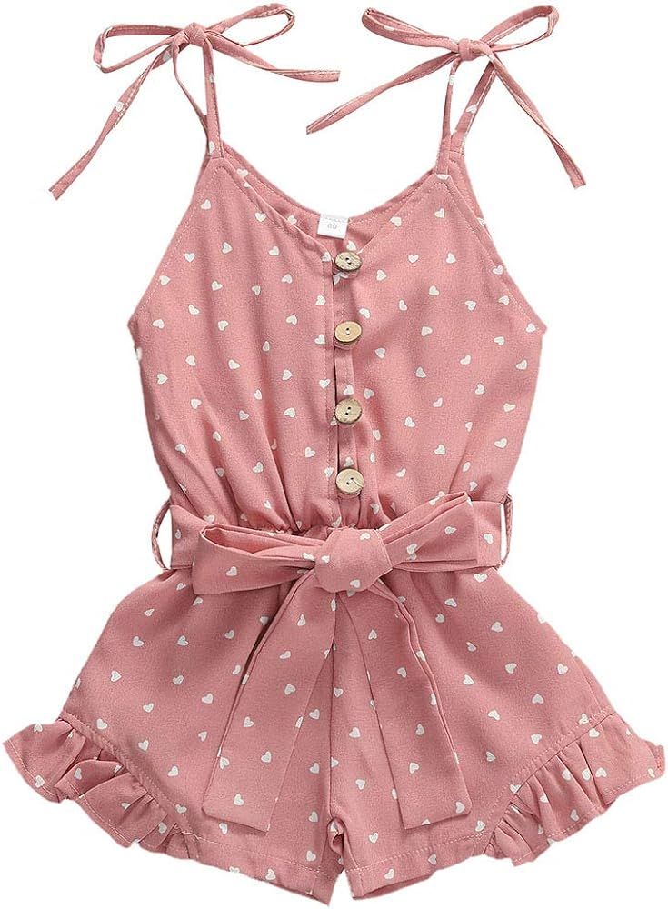 Toddler Baby Girl Clothes Self Tie Sleeveless Romper Heart Shape Print Short Jumpsuit Summer Outf... | Amazon (US)