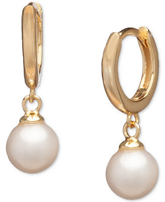 Cultured Freshwater Pearl (6 mm) Hoop Dangle Drop Earrings in 18k Gold-Plated Sterling Silver | Macy's