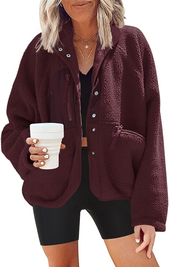 Nirovien Womens Fuzzy Fleece Jacket Button Down Sherpa Coats Casual Winter Warm Outwear with Pock... | Amazon (US)