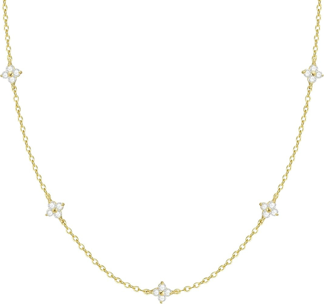 FUNEIA Dainty Silver Gold Necklaces for Women Trendy Non Tarnish 14K Gold Plated Cubic Zirconia N... | Amazon (US)