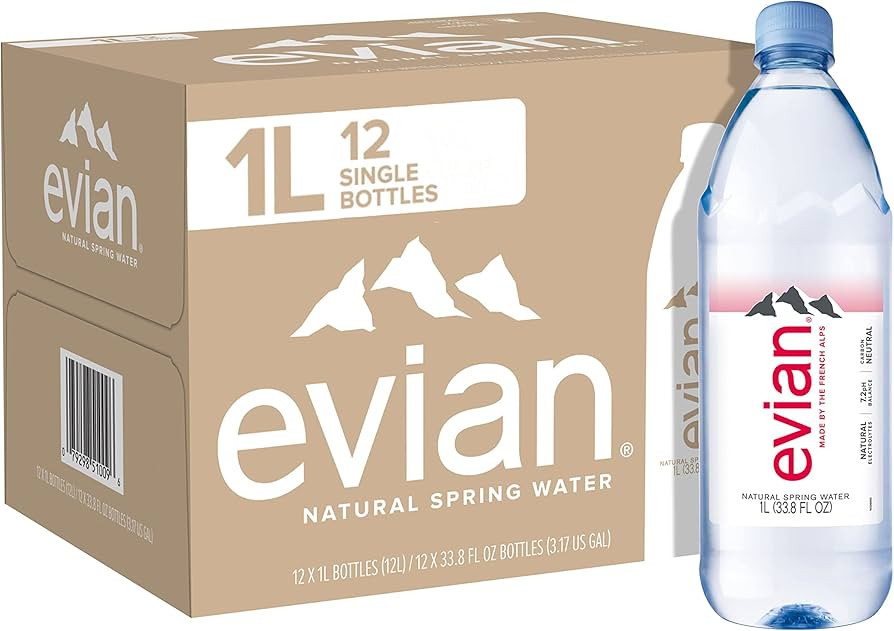 evian Natural Spring Water, Naturally Filtered Spring Water in Large Bottles, 33.81 Fl Oz (Pack o... | Amazon (US)