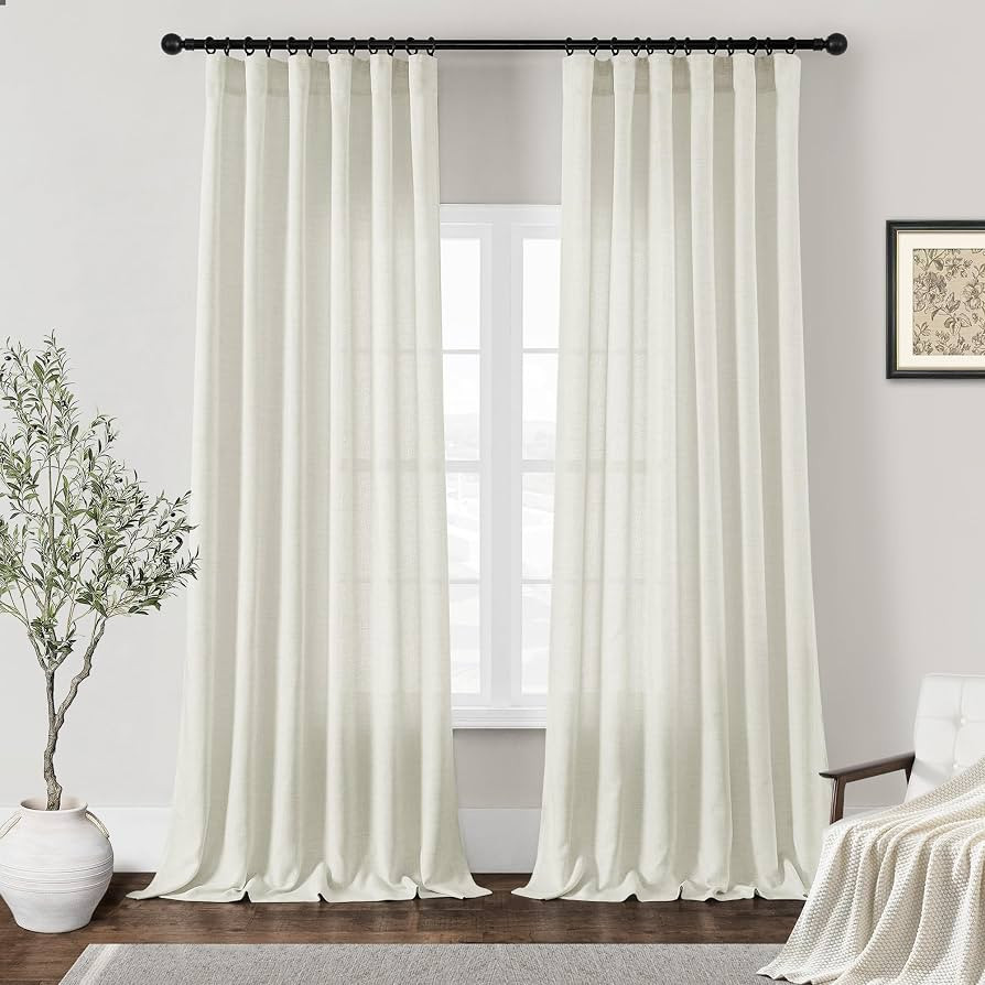 Linen Curtains 84 Inch Length 2 Panels Set Farmhouse Beige Ivory Semi Sheer Curtain Drape for Liv... | Amazon (US)