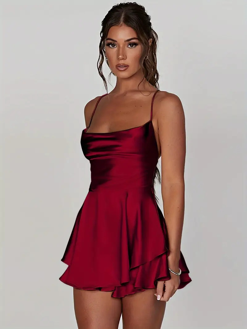 Layered Hem Spaghetti Strap Backless Dress, Elegant Sleeveless Cami Dress For Spring & Summer, Wo... | Temu Affiliate Program