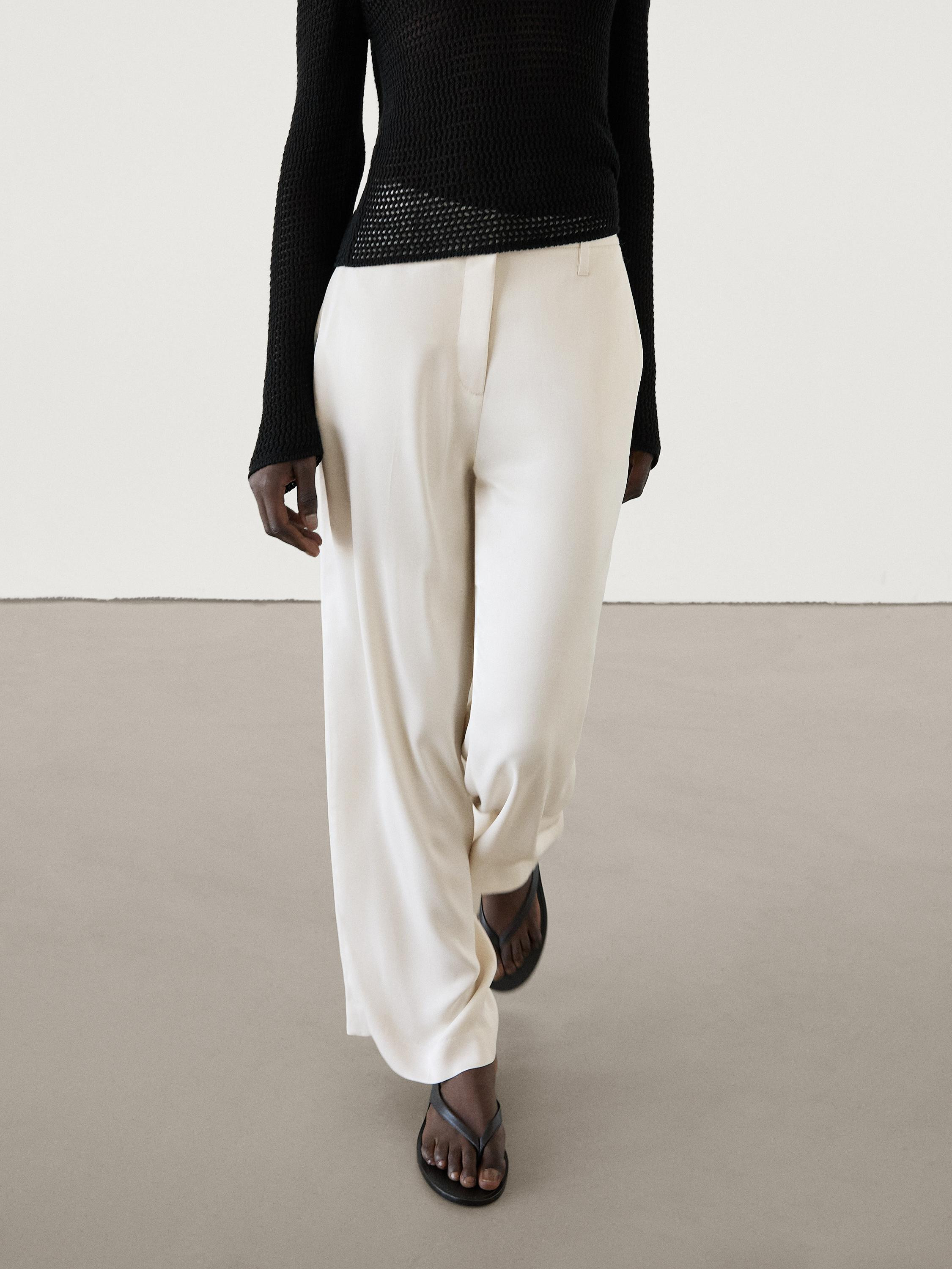 Wide leg satin trousers  $149.00 Wide-leg. Waistband with belt loops . Buttoned fastening conceal... | Massimo Dutti US