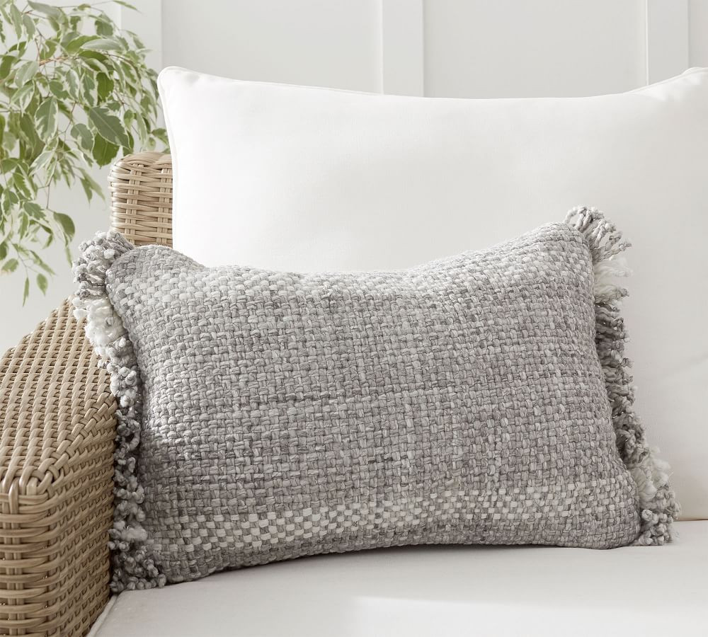 Ixora Eco-Friendly Textured Indoor/Outdoor Lumbar Pillow , 14 x 20", Gray Multi | Pottery Barn (US)