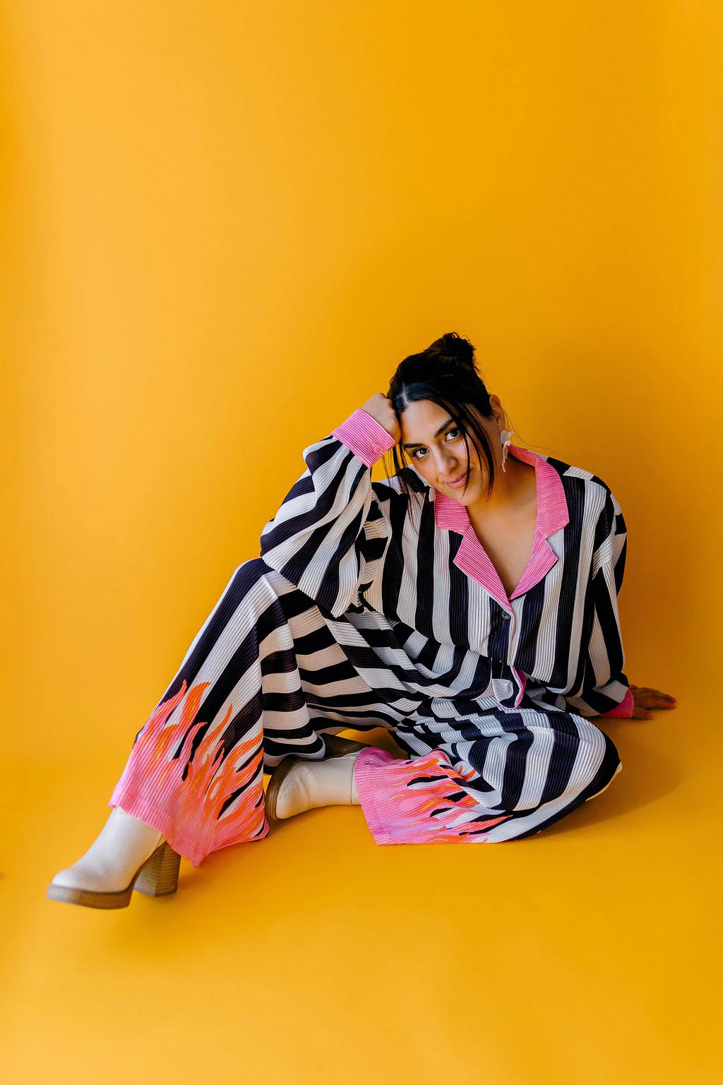 TABY ORIGINAL: Pretty In Flames Long Sleeve Plisse Pant Set in Sizes XS-5X*** | Shop Taby