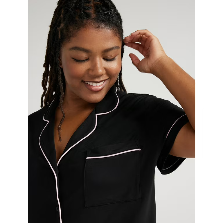 Joyspun Women’s Short Sleeve Notch Collar Top and Shorts Knit Pajama Set, 2-Piece, Sizes S to 3... | Walmart (US)