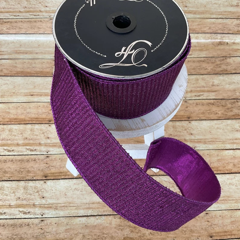 2.5 Purple Pleated Metallic Wired Ribbon, Luxury Ribbon, Designer Ribbon, Ribbon for Wreaths, Hal... | Etsy (US)