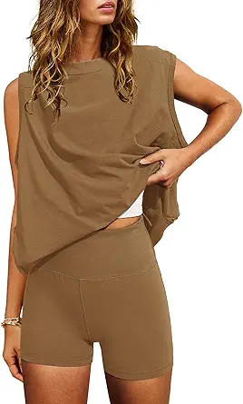 Nirovien Women 2 Piece Outfits Workout Sets Summer Matching Lounge Set Tunic Tops and Biker Short... | Amazon (US)