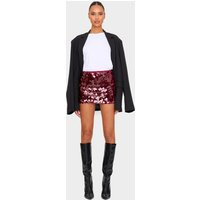 Burgundy Disc Sequin Mini Skirt | PrettyLittleThing US