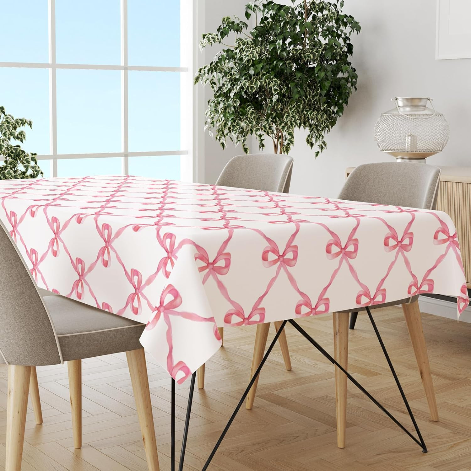 AnyDesign Pink Bow Tablecloth Cute Bow Knot Fabric Table Cloth Washable Table Cover for Coquette ... | Amazon (US)