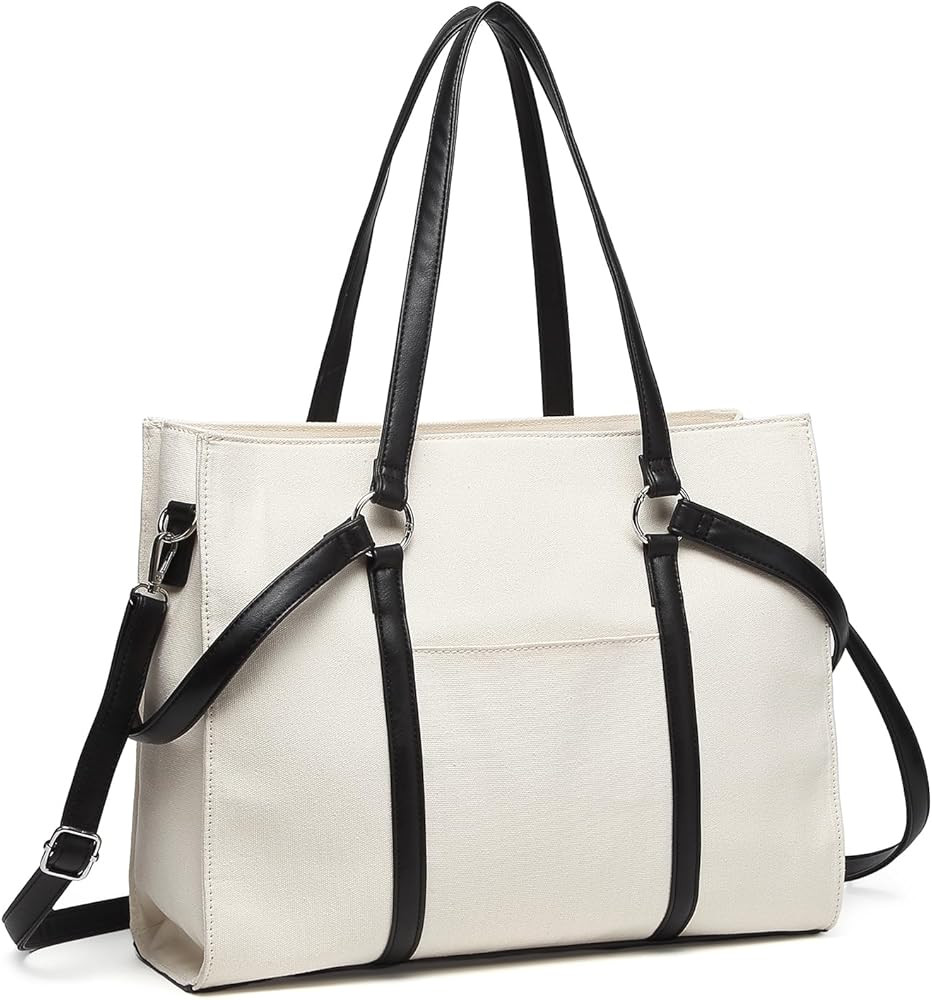 I IHAYNER Laptop Tote Bag Canvas Laptop Bag 15.6 inch Work Shoulder Bags Women Business Office Wo... | Amazon (US)