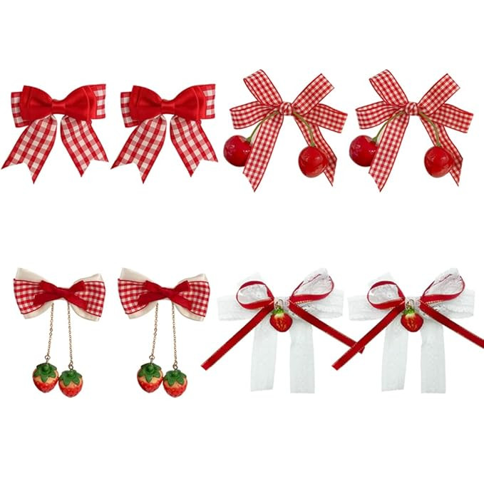 8 Pcs Cherry Strawberry Hair Accessories - Cute Alligator Clips, Flower Barrettes, Bow Decor for ... | Amazon (US)