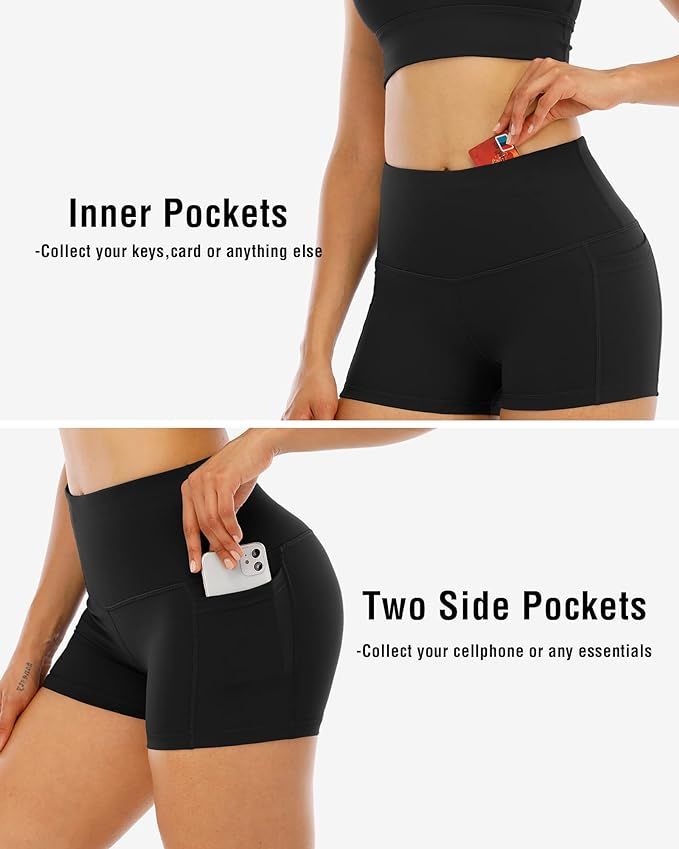 CHRLEISURE Spandex Yoga Shorts with Pockets for Women, High Waisted Workout Booty Shorts 3in | Amazon (US)